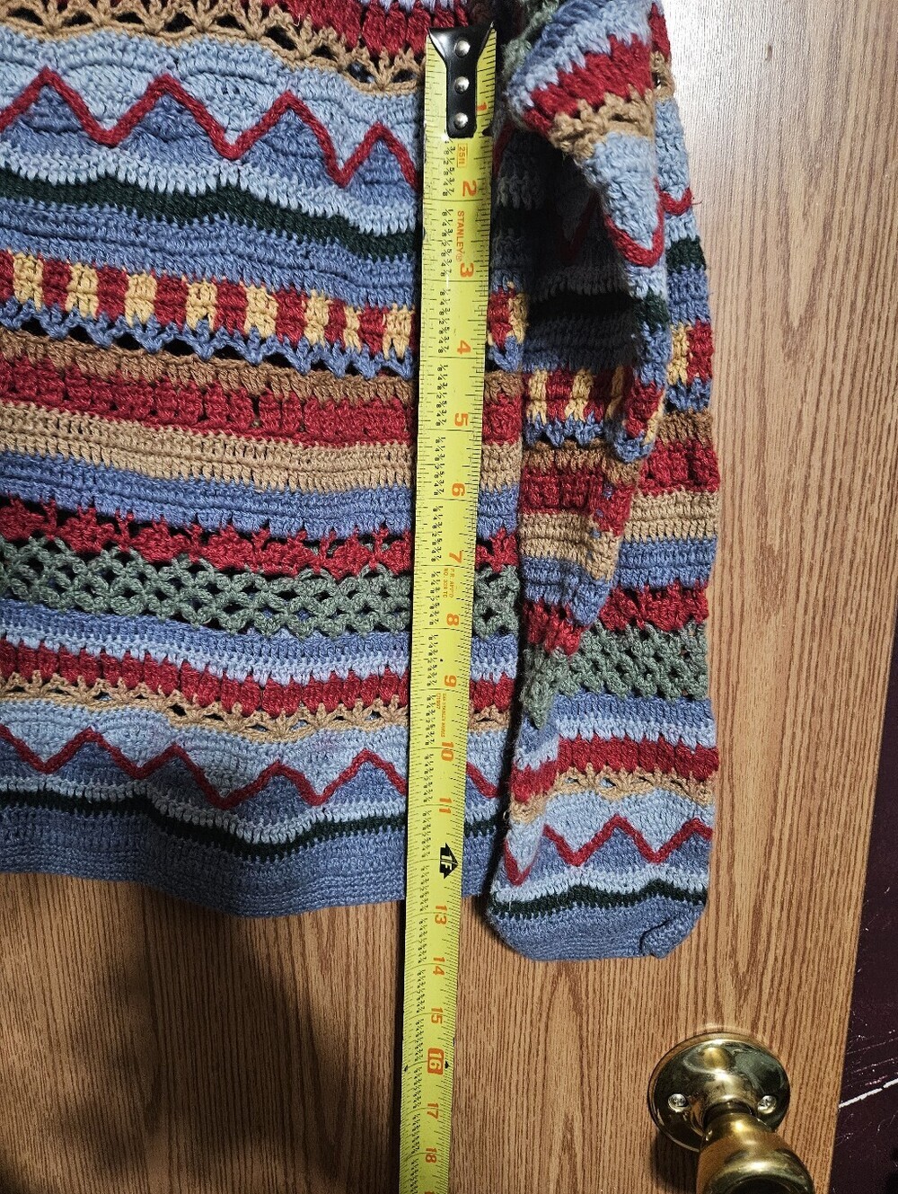 Vintage Koret Multicolor Crochet Knit Button Cardigan Grannycore Shoulder Pads M - Picture 5 of 6